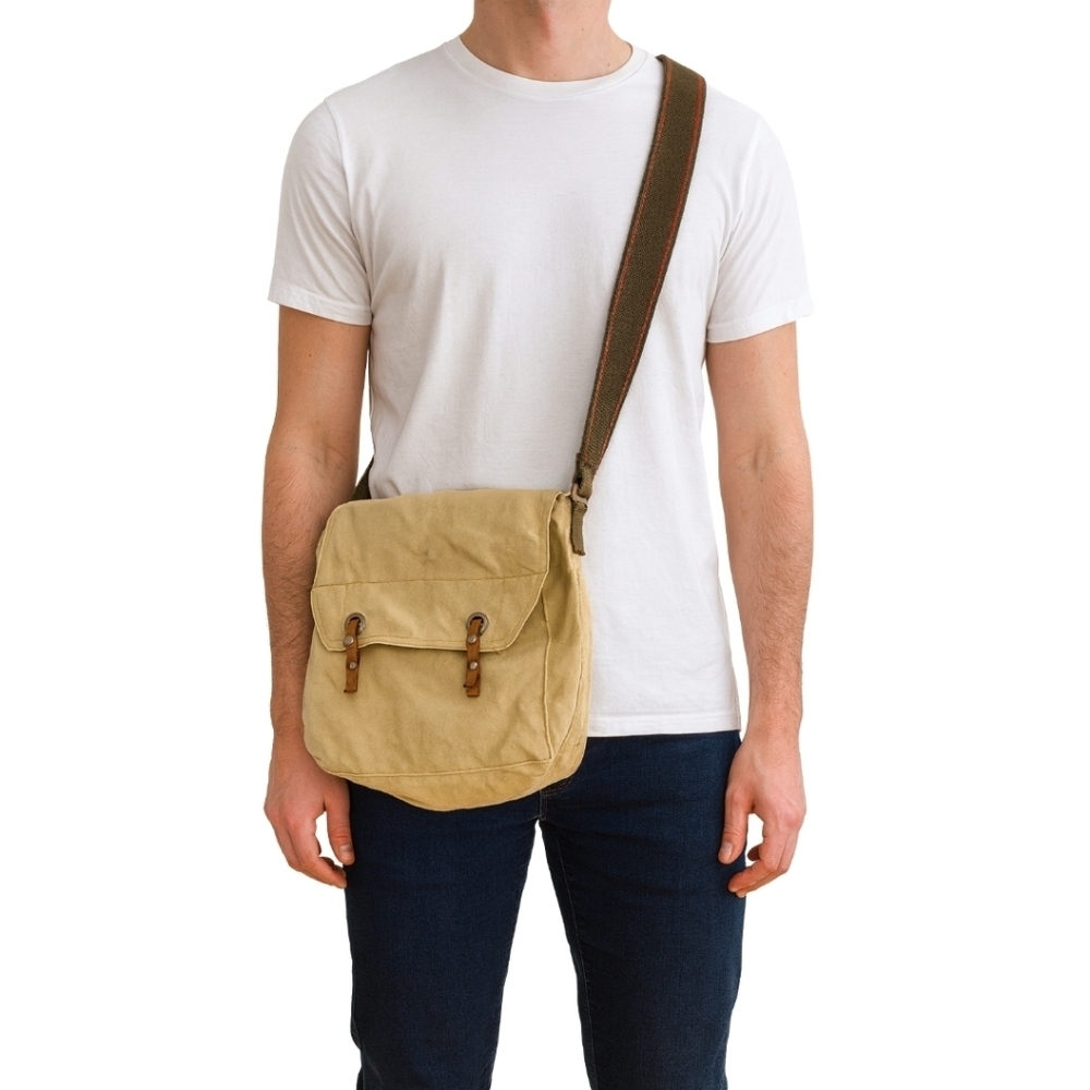 Y2K Old Navy Unisex Canvas Messenger Bag /w button closure One Size Cream/Beige